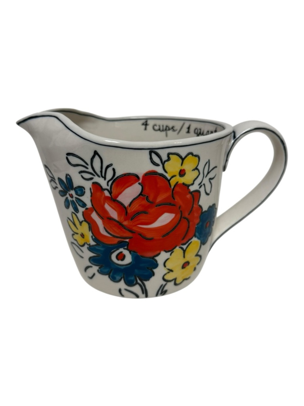 Anthropologie 4 Cup Measuring Pitcher Stoneware ‘Flowerpatch’ Floral Pattern